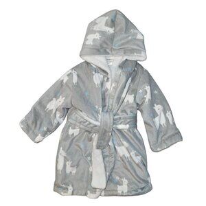 Blanekts & Beyond Llama Bathrobe Unisex Baby 12 M Grey Blue Stars Animals NEW